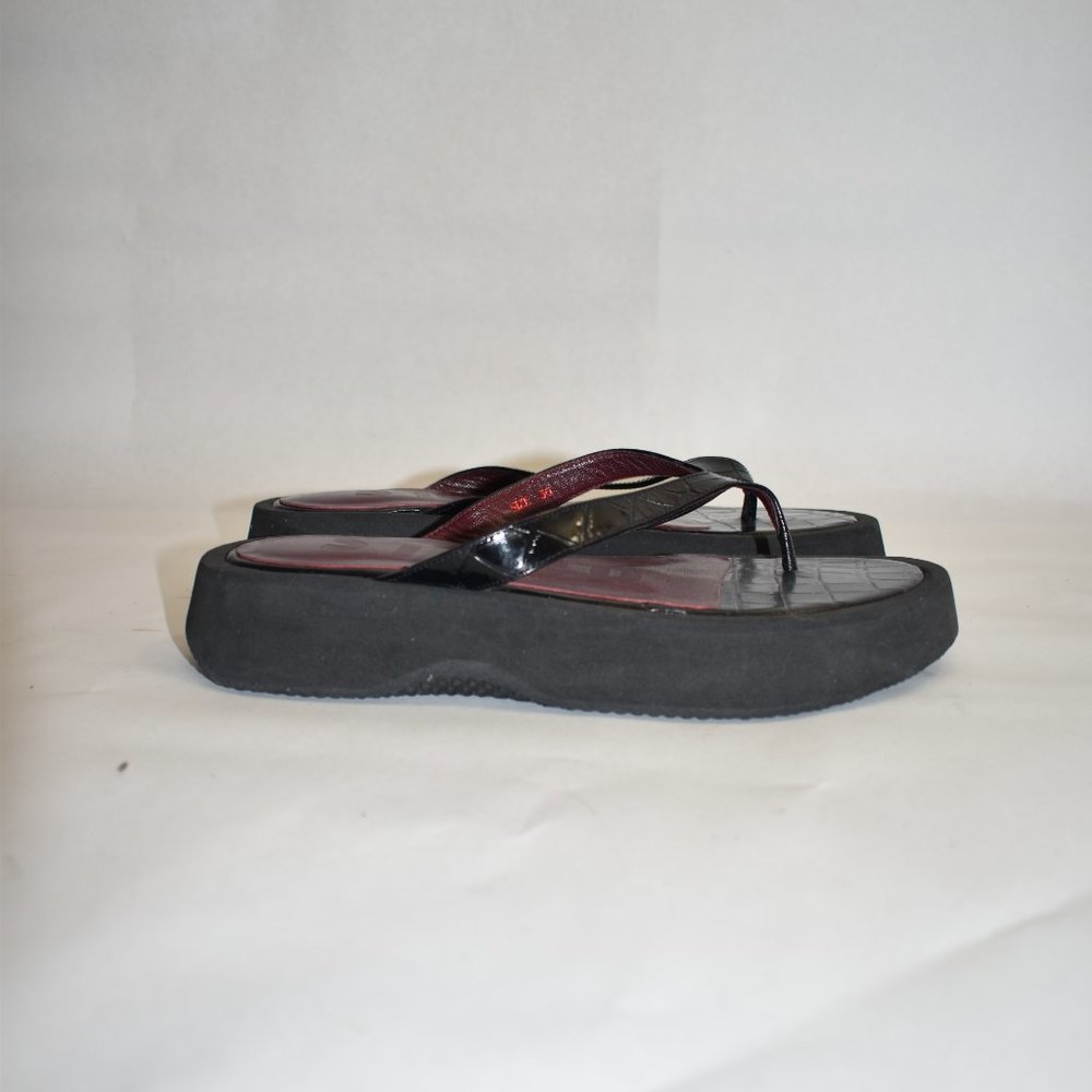 $330 Staud Tessa Croc-Embossed Leather Platform Thong Sandals Black 36 (Me2) View 3